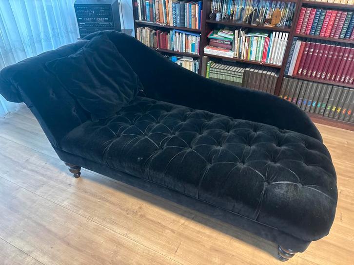 Fluwelen Chaise Longue - Zwart, Huis en Inrichting, Banken | Sofa's en Chaises Longues, Gebruikt, Eenpersoons, 150 tot 200 cm