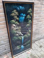 Exotisch tafereel schilderij met bomen en watervallen., Ophalen, Zo goed als nieuw, Schilderij