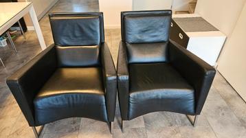 Zwart leren fauteuils, fauteuil 2 stuks beschikbaar voor biedingen