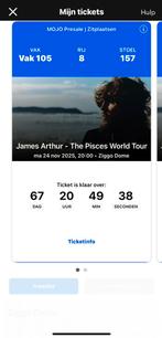 2x zitplaatsen james arthur, Tickets en Kaartjes, Twee personen, November