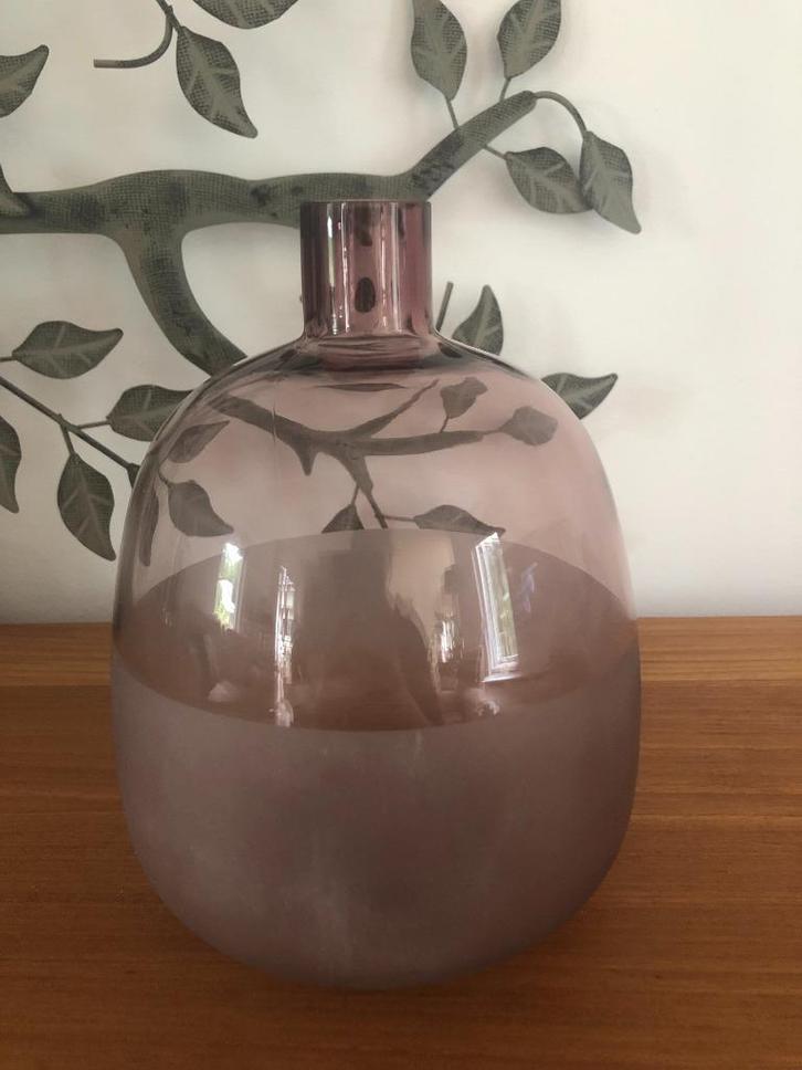 #Glazen design bloemenvaas peervorm; mét brede coatinglaag., Huis en Inrichting, Woonaccessoires | Vazen, Zo goed als nieuw, Overige kleuren