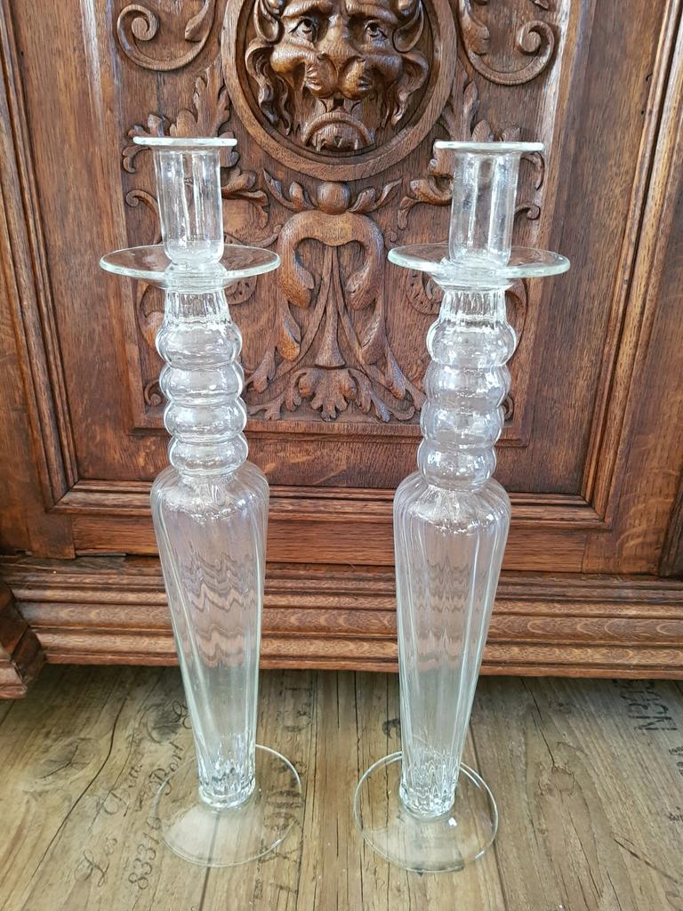 kandelaar van glas / leerdams glaswerk, Antiek en Kunst, Antiek | Kandelaars, Ophalen of Verzenden, Glas