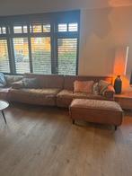 Bruine leren hoekbank met hocker, Huis en Inrichting, Ophalen, Gebruikt, Hoekbank, Leer