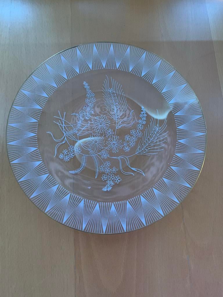 Glazen schaal met bloemen en koren design, Antiek en Kunst, Antiek | Glas en Kristal, Ophalen of Verzenden