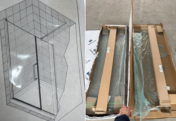 Novellini douchedeur en wand lineare opstelling*140 cm*Nieuw, Ophalen, Nieuw, Glas, Douche