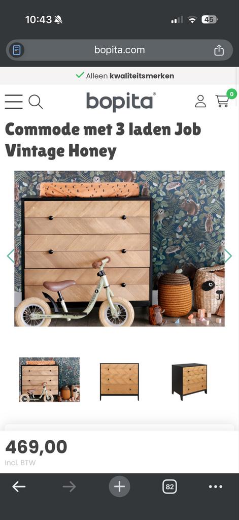 Commode met 3 laden Job Vintage Honey, Kinderen en Baby's, Kinderkamer | Commodes en Kasten, 50 tot 70 cm, Ophalen of Verzenden