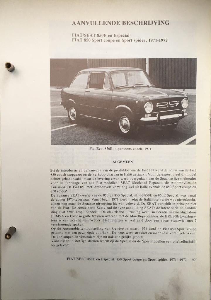 Fiat. Seat 850 1971-72. Olyslagers autotechnisch handb.8 blz, Ophalen of Verzenden