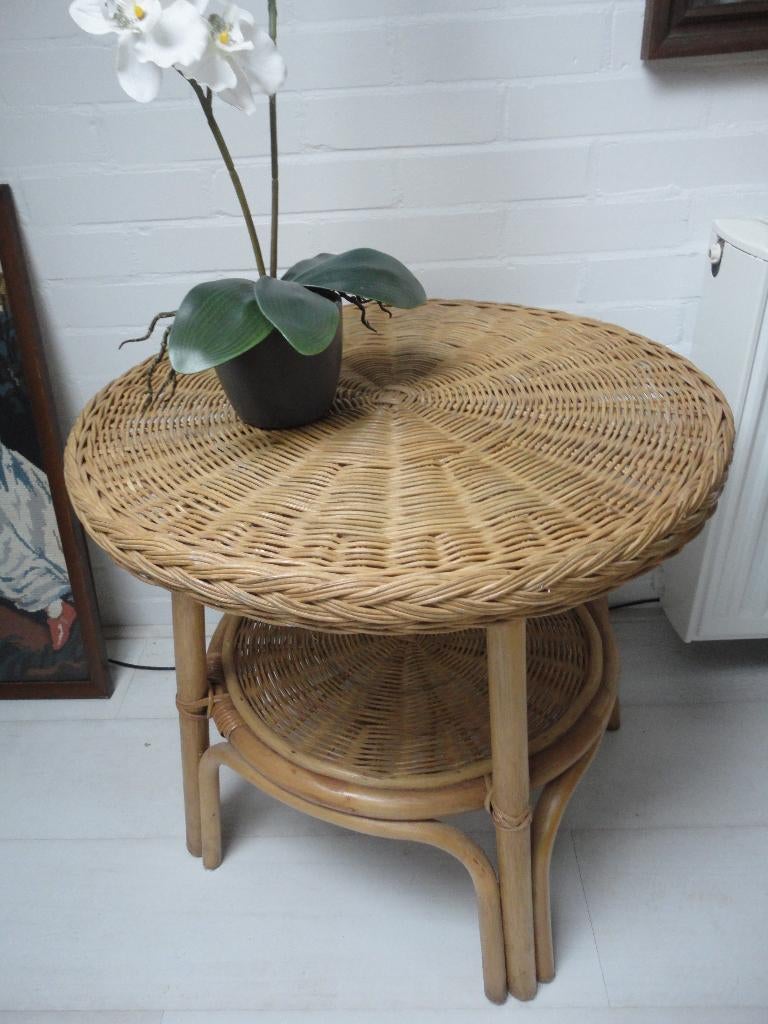 Tafeltje Manou Rotan, Overige materialen, Minder dan 55 cm, Gebruikt, Rond