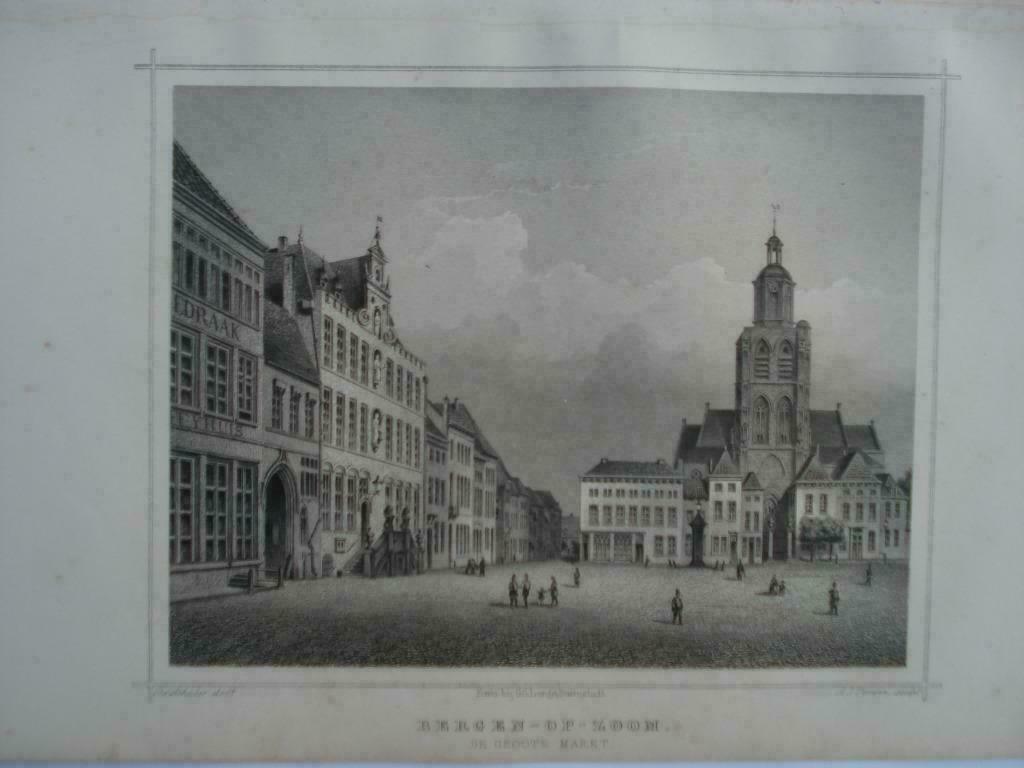 095 / Bergen op Zoom     Staalgravure     1860, Antiek en Kunst, Kunst | Etsen en Gravures, Ophalen of Verzenden