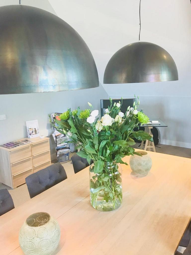Grote gouden schaal lamp - 60 cm diameter, Huis en Inrichting, Ophalen of Verzenden, Gebruikt, Metaal, Minder dan 100 cm