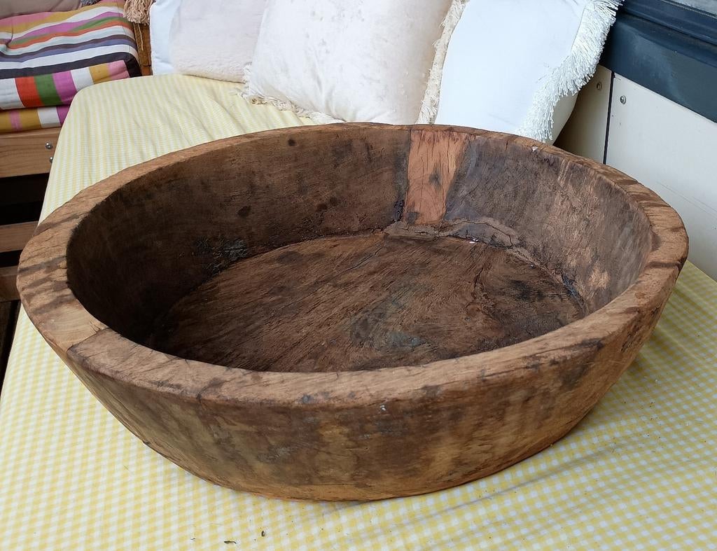 Grote robuuste houten schaal, Ophalen, Rond, Hout