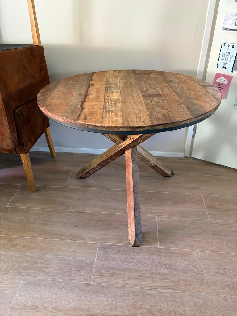 Ronde mangohouten eettafel - 100 cm doorsnee, Huis en Inrichting, Tafels | Eettafels, Ophalen, Gebruikt, 100 tot 150 cm, Rond