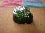 Antiek inktstel donkergroen glas deksel helder glas, Antiek en Kunst, Ophalen of Verzenden