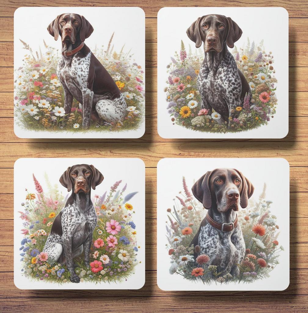 Duitse Staande Korthaar Lente onderzetters met houder, Ophalen of Verzenden, Nieuw, Glas of Kopje