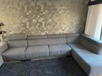 Grote gemêleerd grijze bank met longchair en poef, Ophalen, Gebruikt, Hoekbank, 300 cm of meer