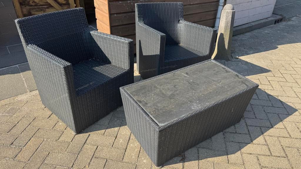 3-delige Tuinset - 2 stoelen en tafel, Tuin en Terras, Tuinsets en Loungesets, Gebruikt, Wicker, Stoel, Tuinset