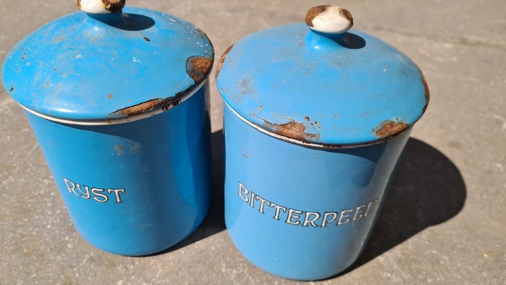 Emaille voorraadpotten zeer oud blauw, Antiek en Kunst, Antiek | Emaille, Ophalen of Verzenden