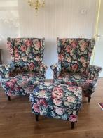 Twee oorfauteuils en hocker, Ophalen, Gebruikt, 75 tot 100 cm, Stof