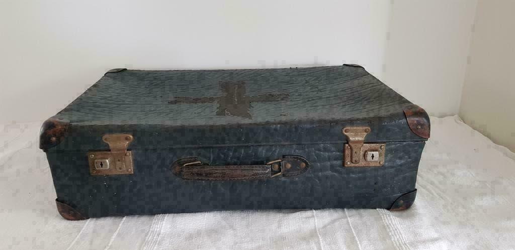 VINTAGE jaren blauwe 40 50 koffer van geperst karton (H015), Overige materialen, Gebruikt, 50 tot 60 cm, -