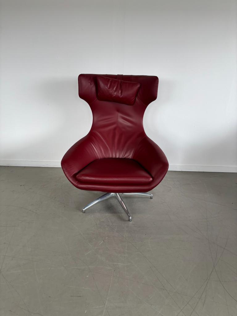 1x Caruzzo PLUS Fauteuil Rood Leer + Nekkussen - Chroom, Huis en Inrichting, Niet ingevuld, Leer, Niet ingevuld, 75 tot 100 cm