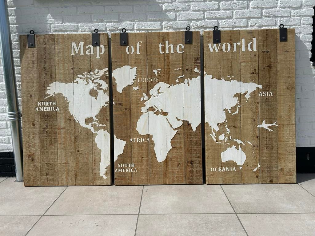 Map of the World Houten Wereldkaart - Naturel, Ophalen, 120 cm, Hout, Meerkleurig