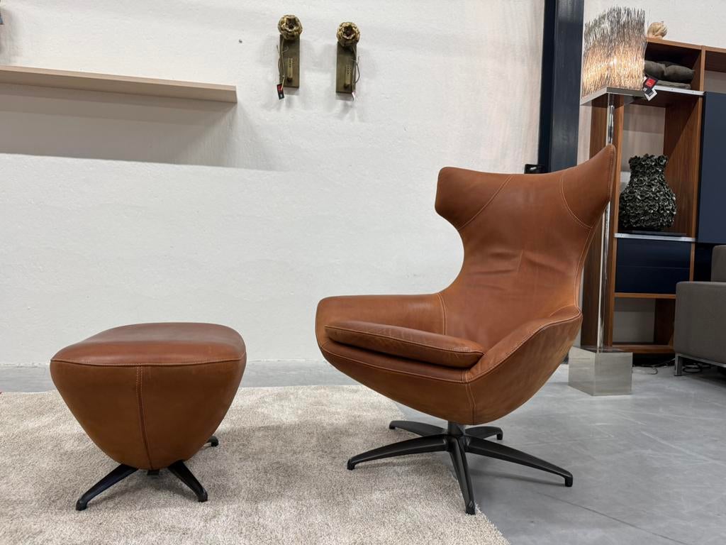 Leolux Caruzzo relaxfauteuil poef Danza leer Stoel, Leolux, Ophalen of Verzenden, Zo goed als nieuw, 50 tot 75 cm