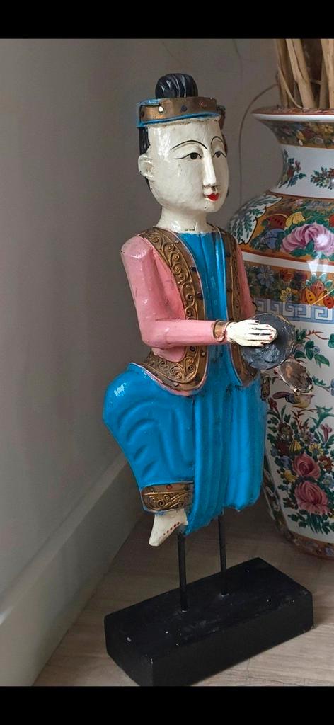 Zeldzaam antiek chinees houten muzikant Beeld €79, Antiek en Kunst, Kunst | Designobjecten, Ophalen of Verzenden