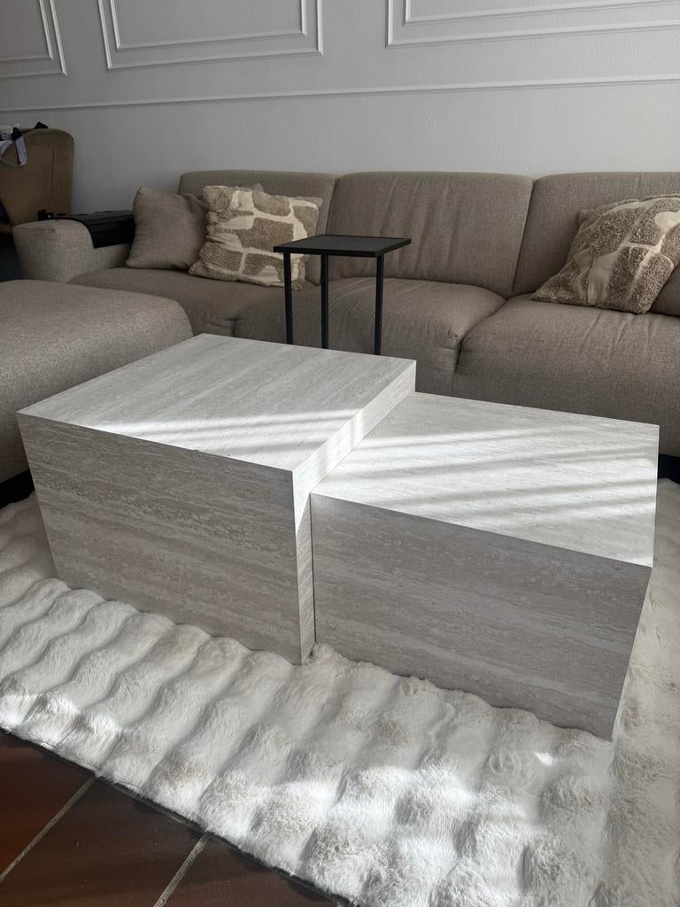 Travertin Salontafel Set - 2 Delen, Ophalen, Overige materialen, 100 tot 150 cm, 50 tot 100 cm