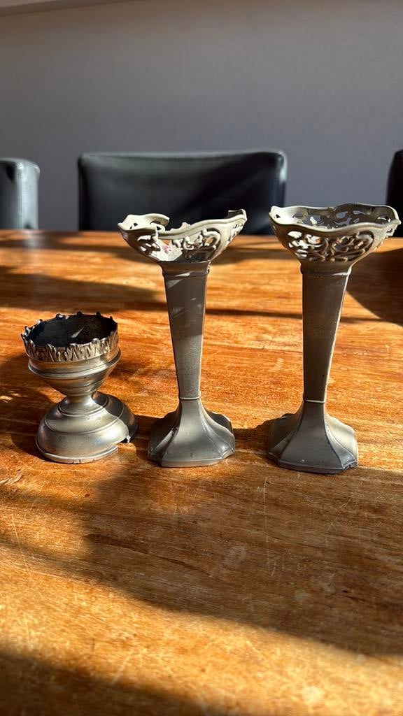 Tinnen kandelaars, Ophalen of Verzenden, Overige materialen