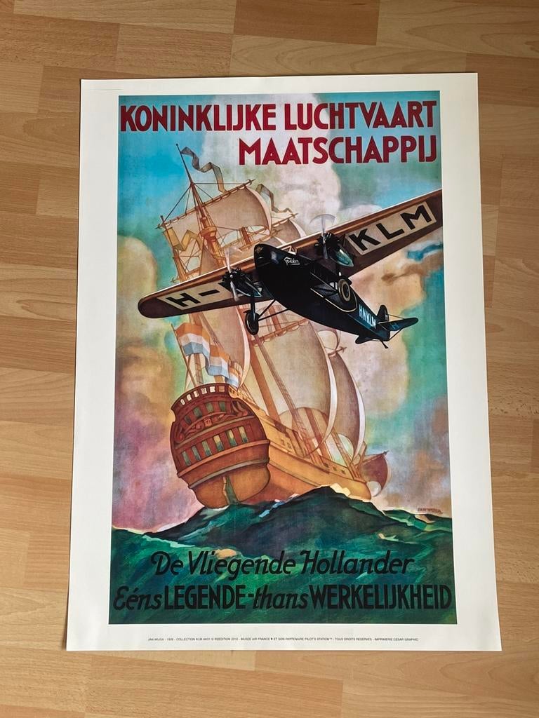 Vintage KLM poster Vliegende Hollander, Verzamelen, Posters, Zo goed als nieuw, Overige onderwerpen, A1 t/m A3, Rechthoekig Staand