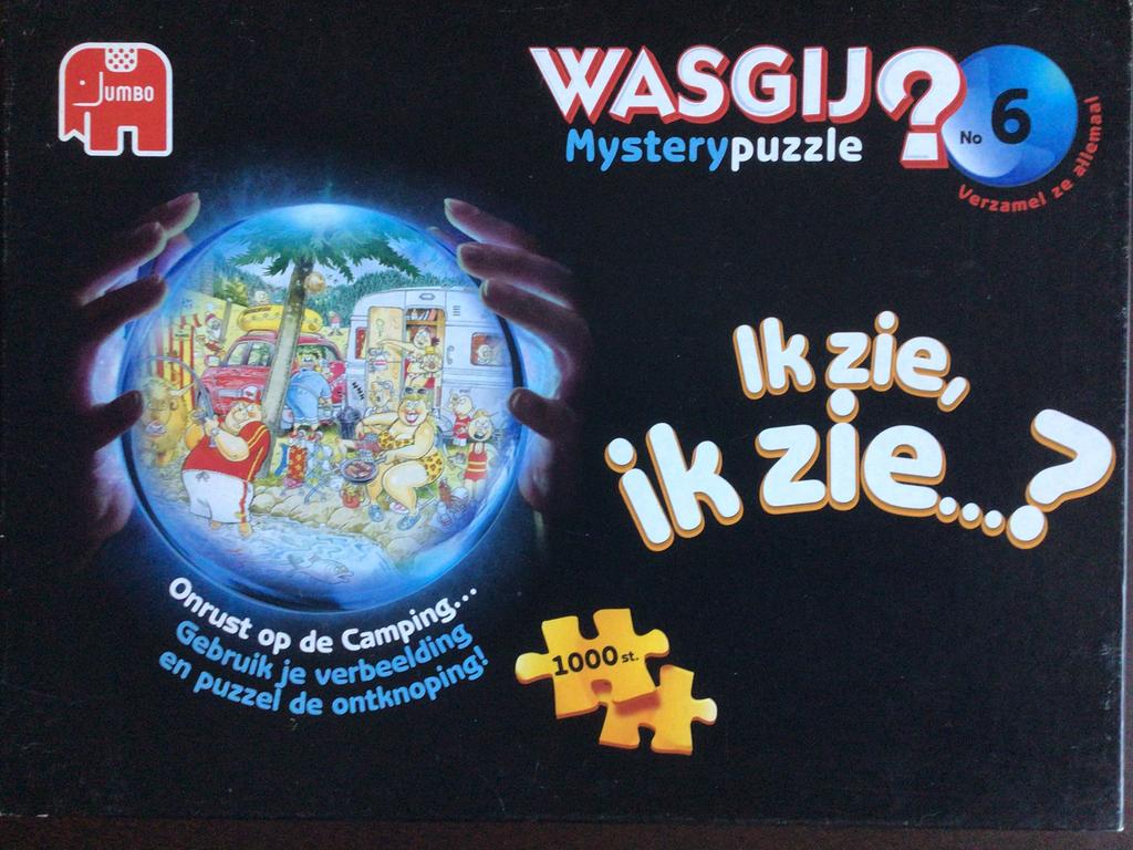 WasGij puzzel. Onrust op de Camping. Mystery 6. 1000 st., Ophalen, 500 t/m 1500 stukjes, Zo goed als nieuw