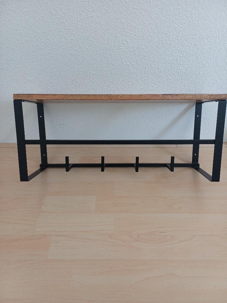 Wand kapstok met stang, plank en 4 haken, Zo goed als nieuw, Minder dan 100 cm, Metaal, Ophalen