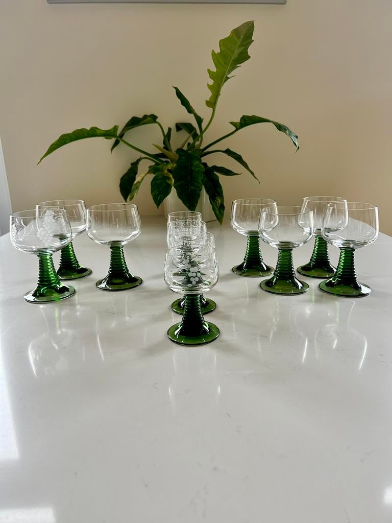 Roemerglazen kristal. Vintage Wijnglas groene steel., Ophalen of Verzenden, Zo goed als nieuw, Overige typen