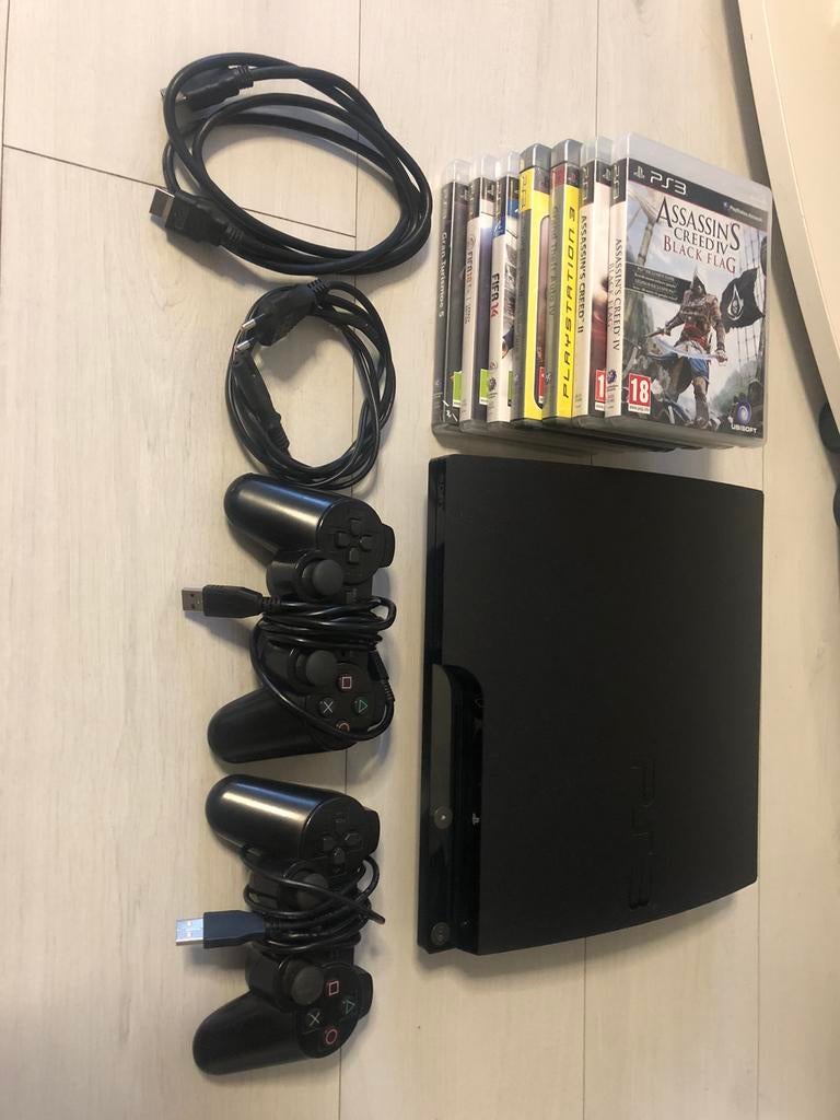 Playstation 3 slim (cech-2504b), Spelcomputers en Games, Spelcomputers | Sony PlayStation 3, Ophalen, Met games, Met 2 controllers