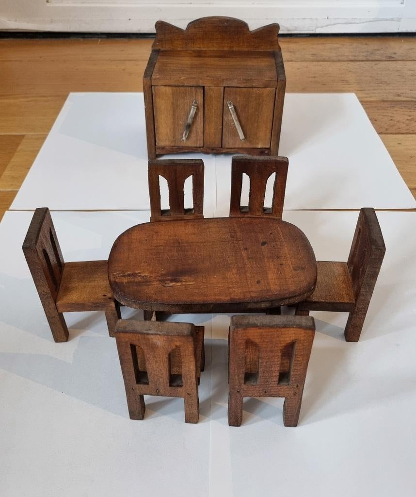 Miniatuur Poppenhuis Meubels - Eetkamer en Kast, Ophalen of Verzenden, Zo goed als nieuw