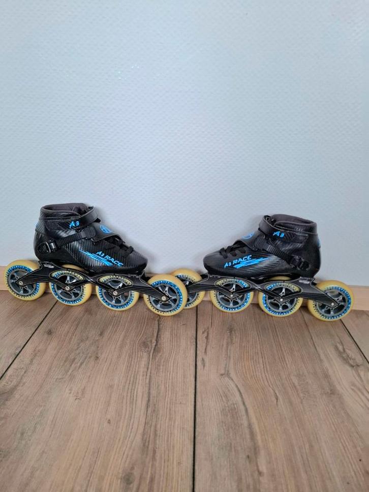 Double FF A3 Race skeelers maat 38, Sport en Fitness, Skeelers, Zo goed als nieuw, Inline skates 4 wielen, Ophalen of Verzenden