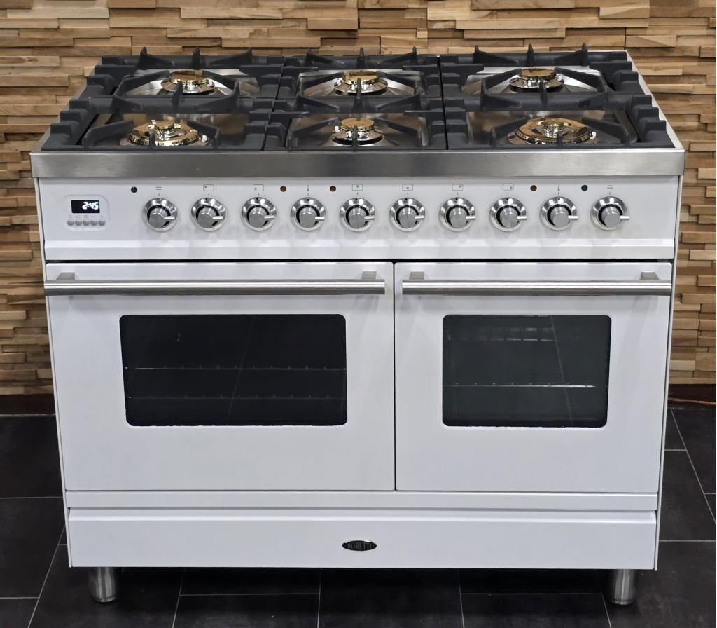 🔥Luxe Fornuis Boretti 100 cm wit + rvs 6 pits 300° oven, Niet ingevuld, 60 cm of meer, Niet ingevuld, Ophalen of Verzenden