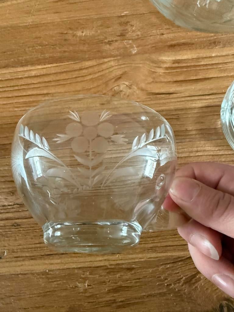 Glazen bowlset met 2 glaasjes en lepel, Antiek en Kunst, Ophalen