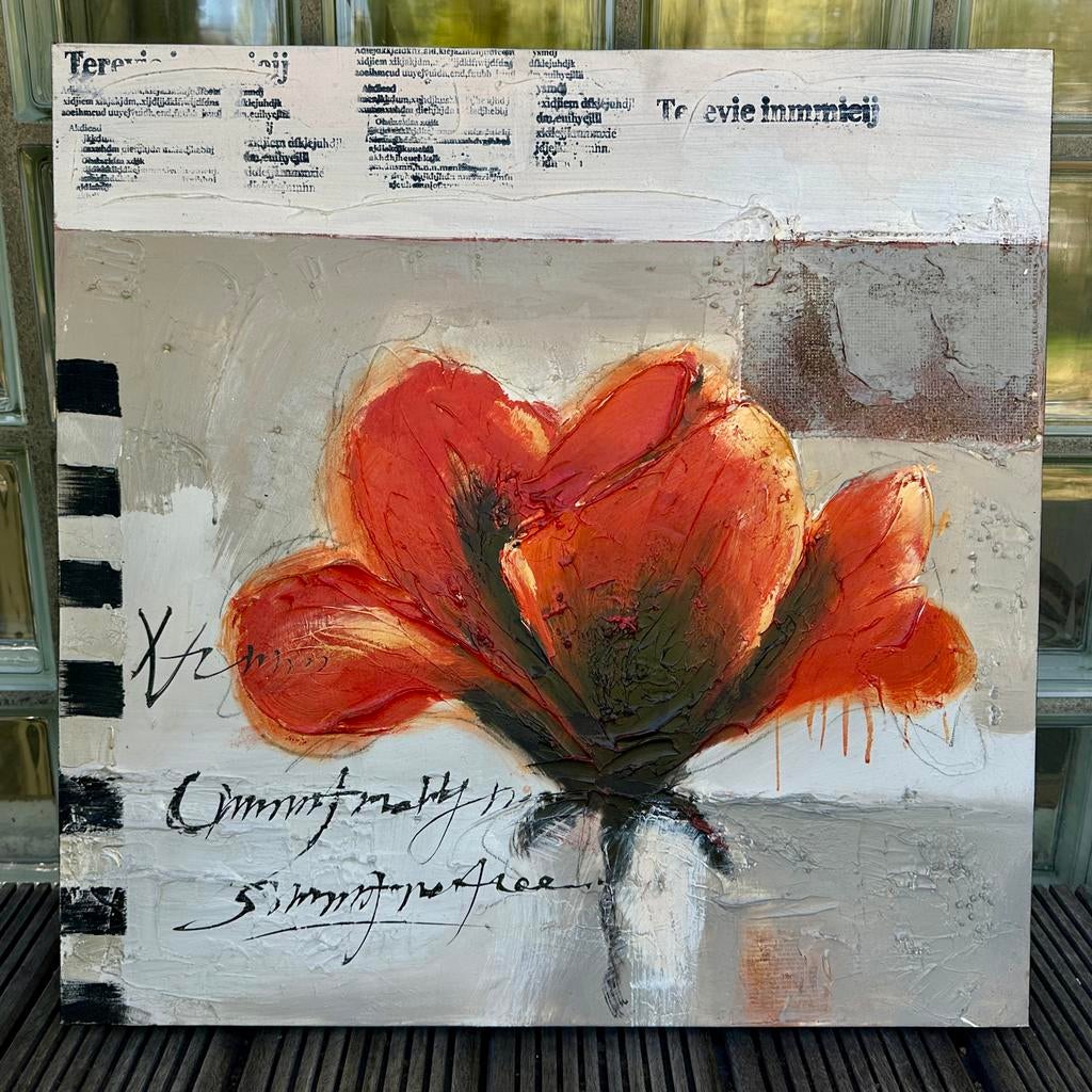 Schilderij met rode bloem - Cobra Art, Ophalen
