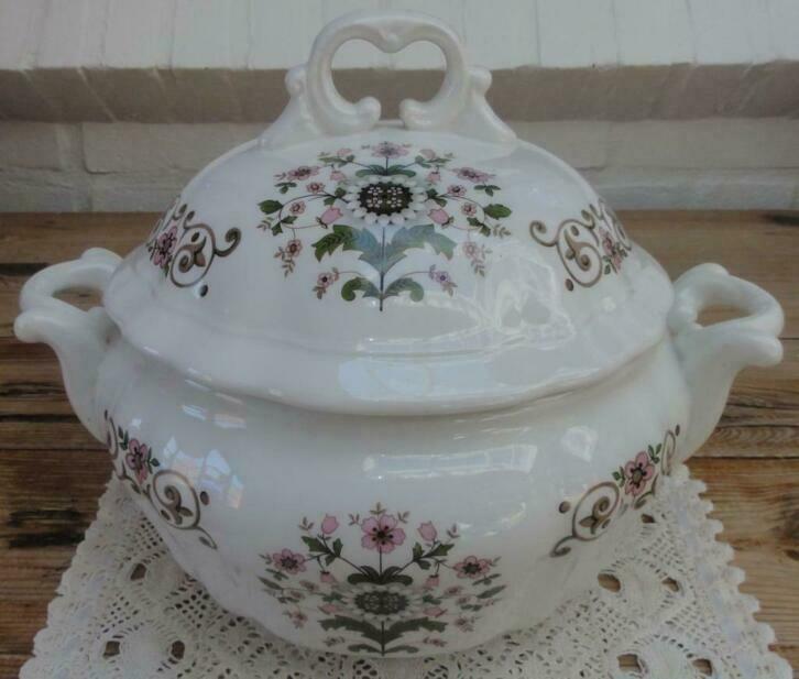 SALE Franse brocante terrine, bloemen, Moulin des Loups, Ophalen of Verzenden