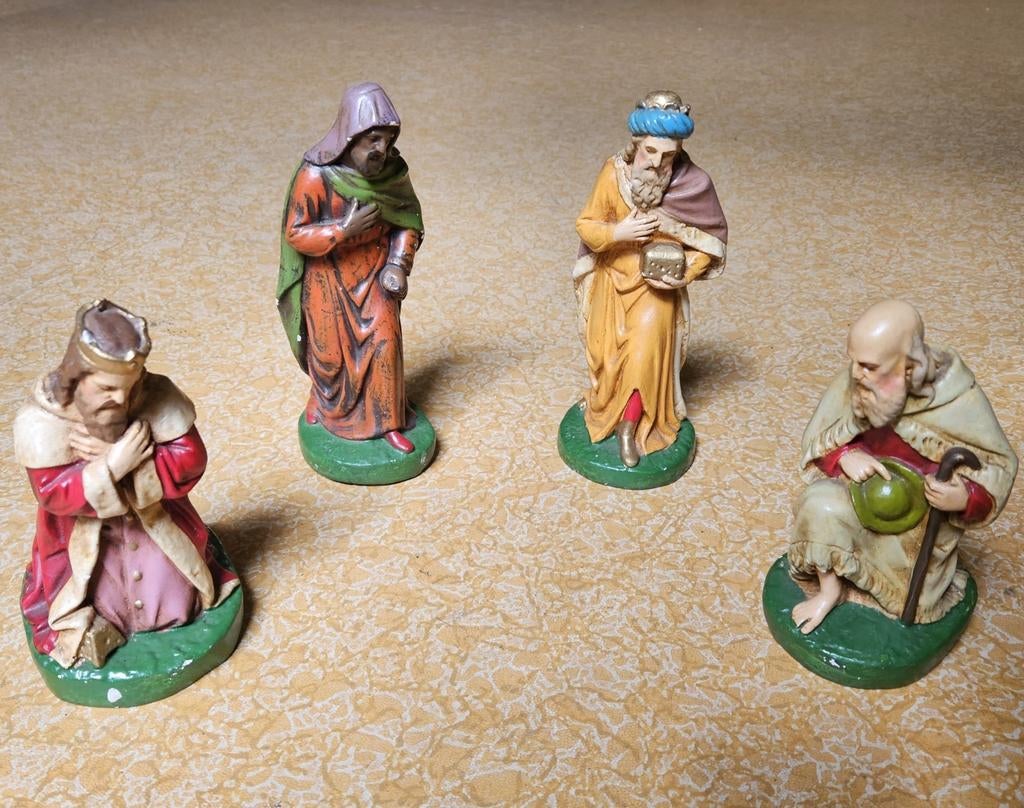 Antieke Kerstkribbe Figuren - Volledig complete set, Antiek en Kunst, Ophalen