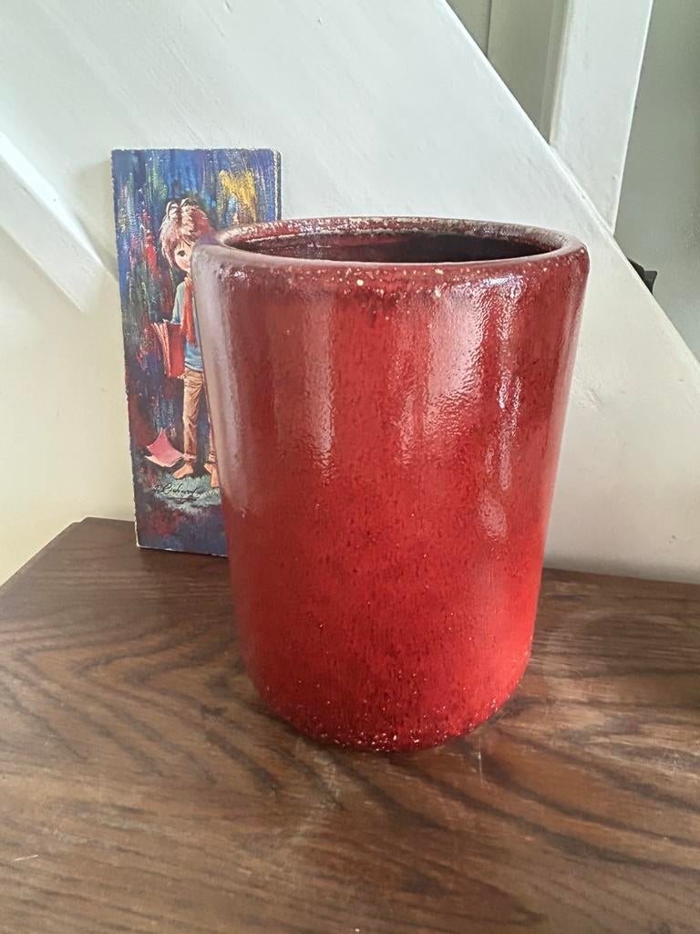 Rode vaas/ bloempot Ts, Gebruikt, Rond, Ophalen of Verzenden, Aardewerk