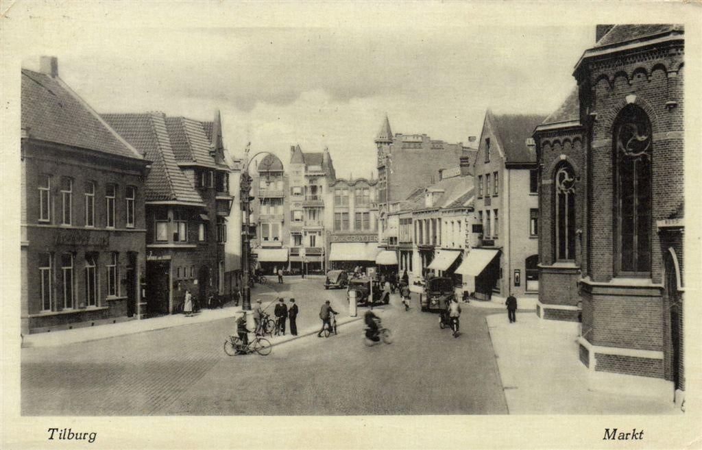 Tilburg - Markt - P. de Gruyter - 1944 gelopen, Verzamelen, Ansichtkaarten | Nederland, Verzenden, 1940 tot 1960, Gelopen, Noord-Brabant