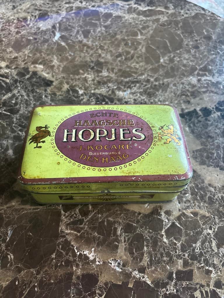 Antiek Blik Echte Haagse Hopjes J. Kocare Den Haag 1/2 kilo, Ophalen of Verzenden, Gebruikt, Overige, Overige merken