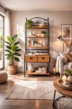 Prachtige zwart metalen kast met rotan planken & laden, Ophalen, Gebruikt