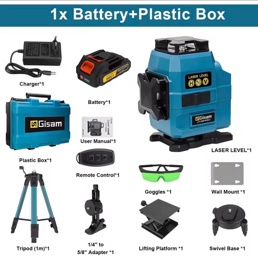 Gisam laser level met accessoires, Doe-het-zelf en Verbouw, Meetapparatuur, Ophalen of Verzenden, Nieuw, Afstand