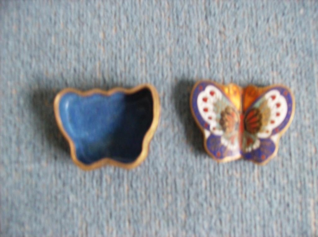 CLOISONNE MESSING VLINDER DOOSJE, VINTAGE, Ophalen of Verzenden