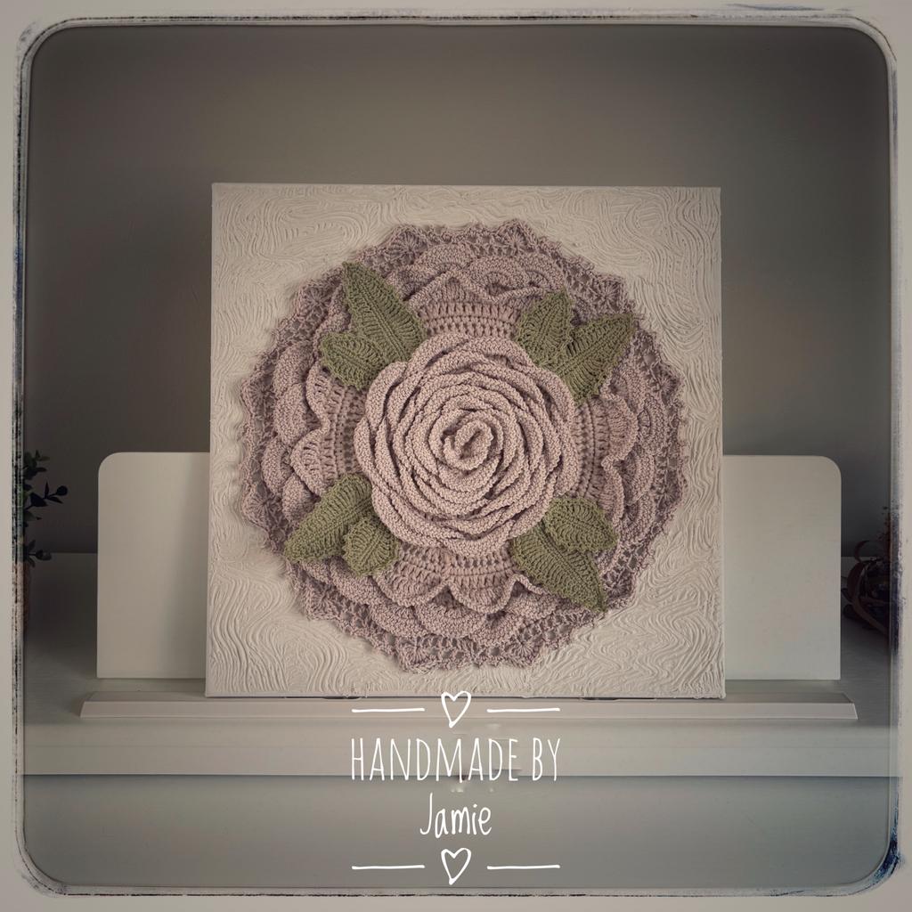 Handgemaakt canvas met gehaakte bloem, Handgemaakt, Textiel, Nieuw, Meerkleurig