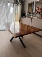 Massief Acaciahout Eettafel 210 x 102 spinpoot, Ophalen, 100 tot 150 cm, 200 cm of meer, Zo goed als nieuw