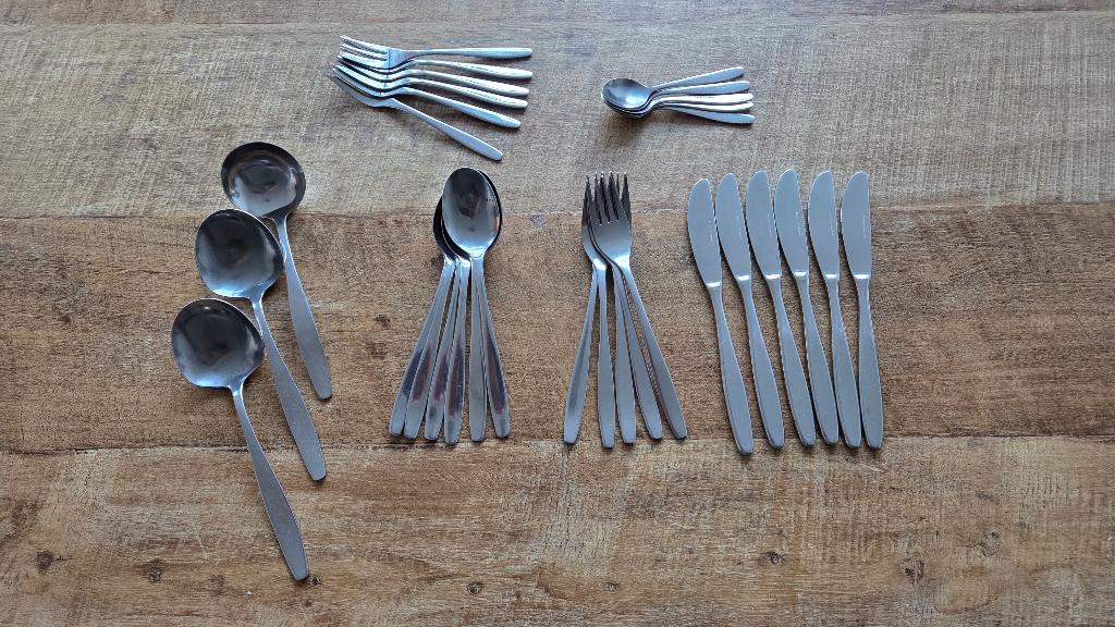 Amefa bestekset 31-delig (6 couverts), Gebruikt, Ophalen of Verzenden, Rvs of Chroom, Vaatwasserbestendig